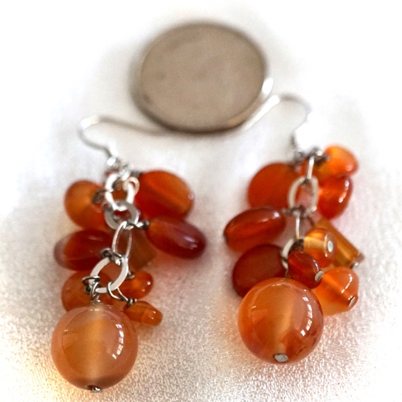 Carnelian Cluster Sterling Silver Drop Earrings - Picture 2 of 7